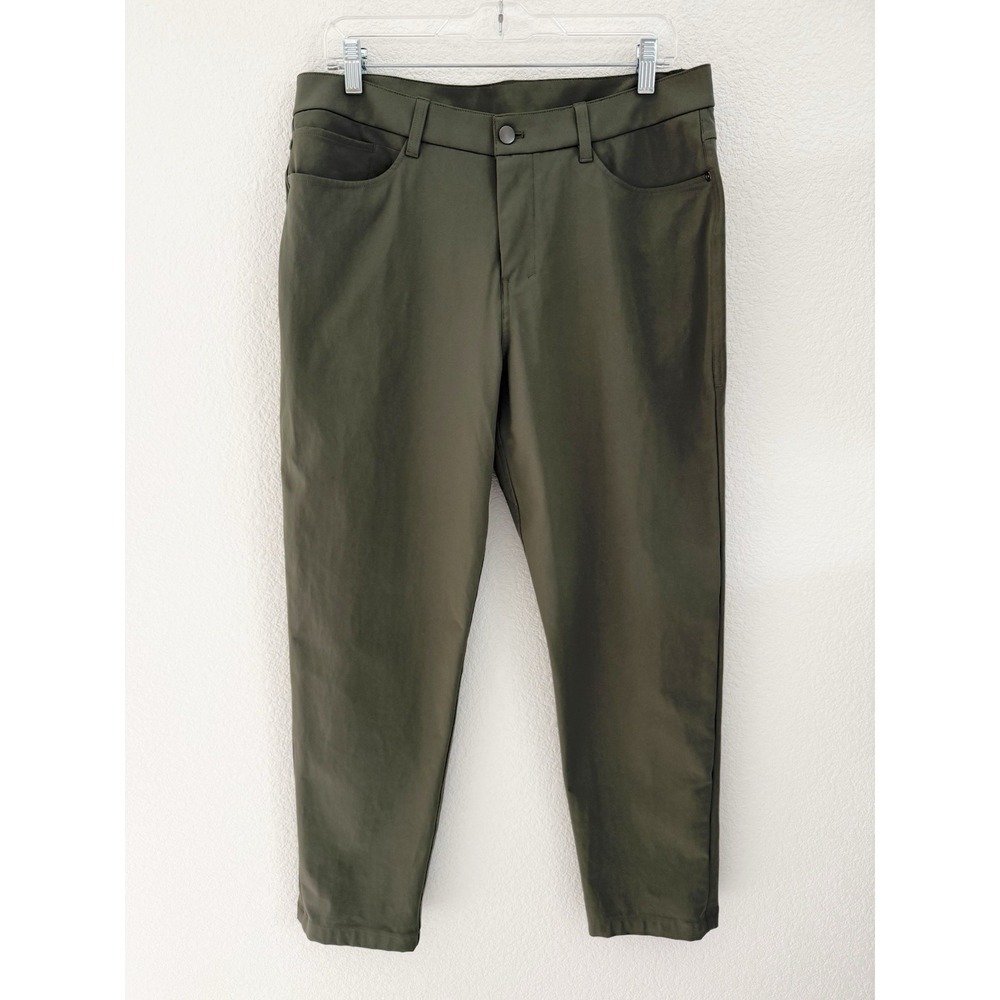 Lululemon Mens ABC Classic Fit Warpstreme Pants 33 Green 5 Pocket EUC